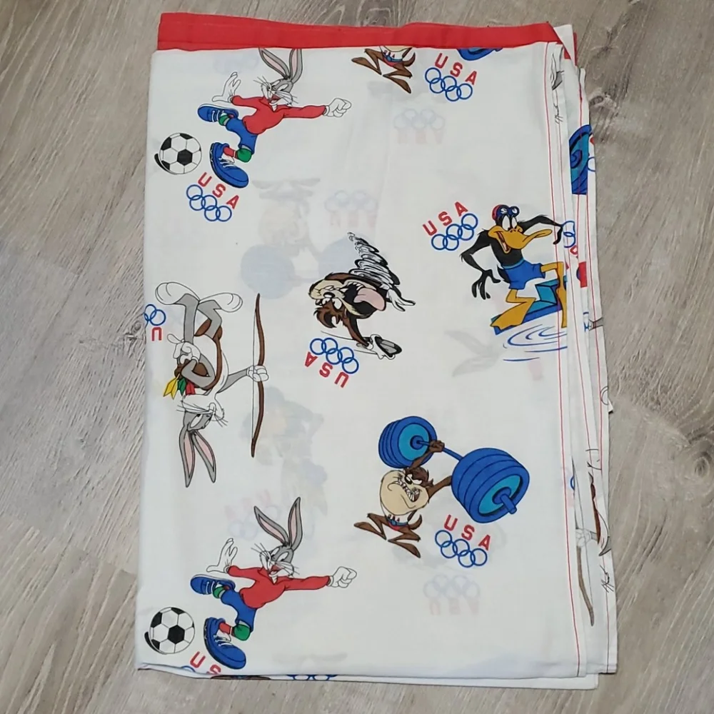 Vintage Looney Tunes Warner Brothers Olympic flat sheet